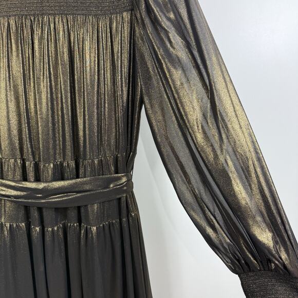 Alex Marie Gold Metallic High Neck Maxi Dress Size 10 Smocked Tiered Castlecore - Picture 9 of 16
